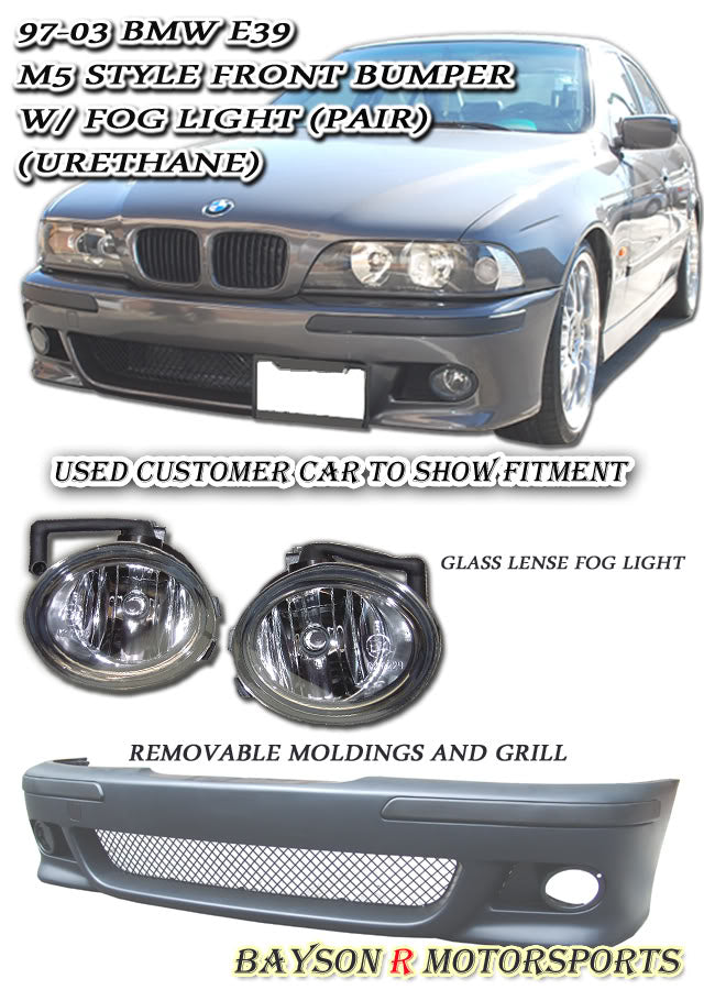 M5 Style Front Bumper with OE Style Fog Lights For 1997-2003 BMW 5-Series (4Dr E39)