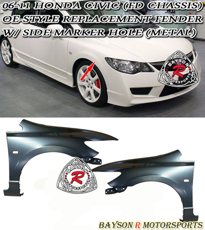 OE Style Fenders with Side Marker Holes For 2006-2011 Acura CSX (4Dr Sedan Canadian Model)