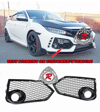 Open Mesh Fog Light Covers (Gloss Black) For 2017-2021 Honda Civic Type R (FK8)