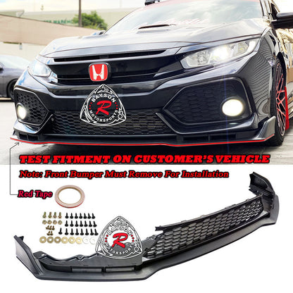 TR Style Front Lip w/ Lower Grille For 2017-2021 Honda Civic Si (Si Only)