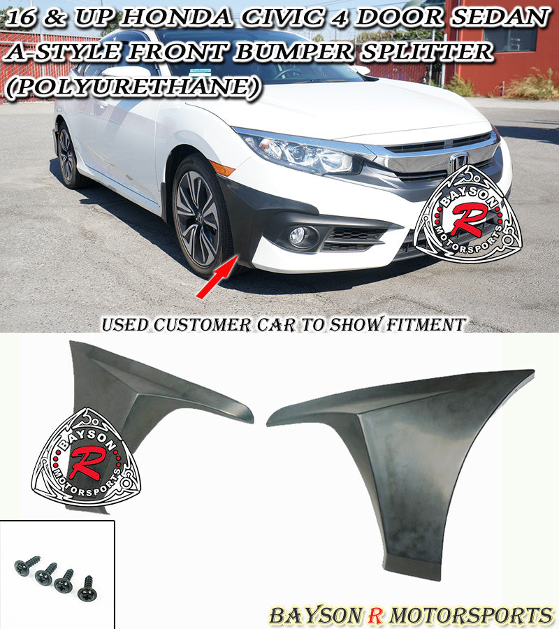 A Style Front Splitters For 2016-2018 Honda Civic (2Dr Coupe/4Dr Sedan)