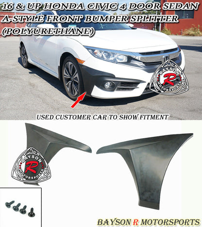 A Style Front Splitters For 2016-2018 Honda Civic (2Dr Coupe/4Dr Sedan)