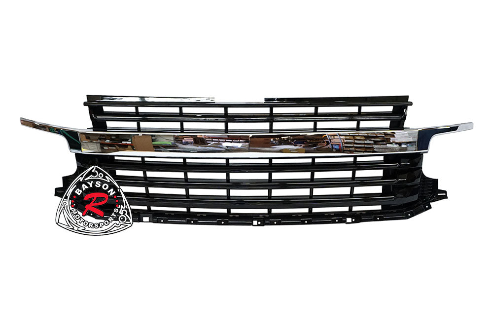 Badgeless Front Grille (Gloss Black with Mid Bar Chrome) For 2021-2022 Chevrolet Tahoe & Suburban
