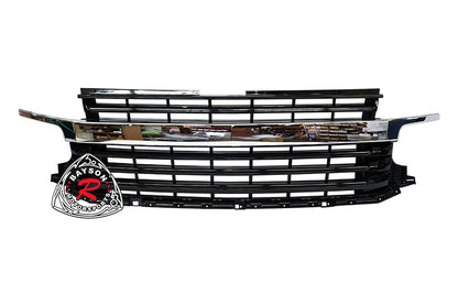 Badgeless Front Grille (Gloss Black with Mid Bar Chrome) For 2021-2022 Chevrolet Tahoe & Suburban