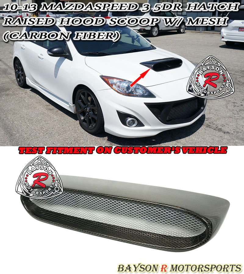 Raised Style (Carbon Fiber) Hood Scoop For 2010-2013 Mazdaspeed-3 (5Dr Hatchback)