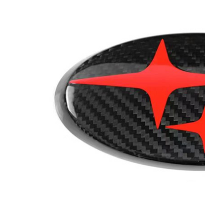 JDMuscle [22-25 WRX, 15-21 WRX/STI, 18-23 Crosstrek, 17-23 Impreza] Tanso Carbon Fiber Subaru Emblem Covers Front & Back, Red/White/Blue