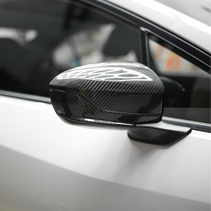 JDMuscle [22-25 WRX w/o Turn Signal] Tanso Dry Carbon Fiber Side Mirror Lower Trim Covers w/ Gloss Finish