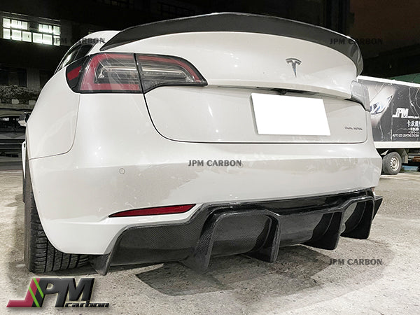 V Style Carbon Fiber Rear Diffuser Fits For 2017-2023 Tesla Model 3 On