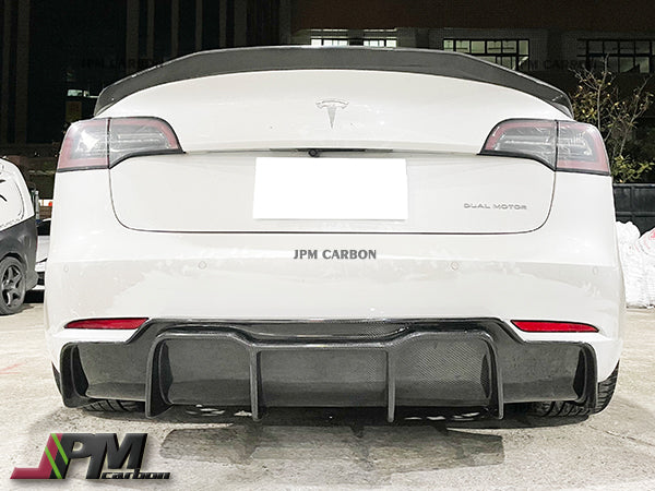 V Style Carbon Fiber Rear Diffuser Fits For 2017-2023 Tesla Model 3 Only