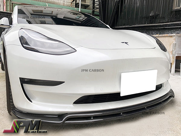 MX2 Style Carbon Fiber Front Bumper Add-on Lip Fits For 2017-2023 Tesla Model 3 Only