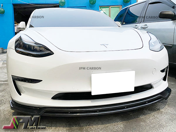 MX2 Style Carbon Fiber Front Bumper Add-on Lip Fits For 2017-2023 Tesla Model 3 Only