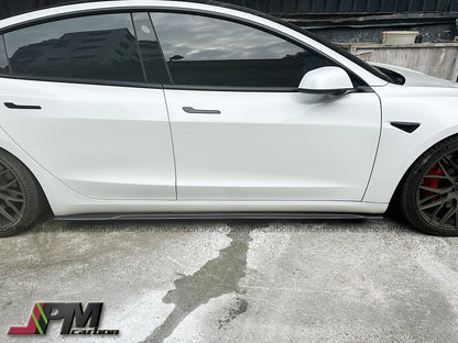 AT Style Carbon Fiber Side Skirt Add-on Lips Fits For 2017-2023 Tesla Model 3 Only