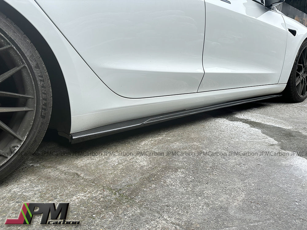 AT Style Carbon Fiber Side Skirt Add-on Lips Fits For 2017-2023 Tesla Model 3 Only