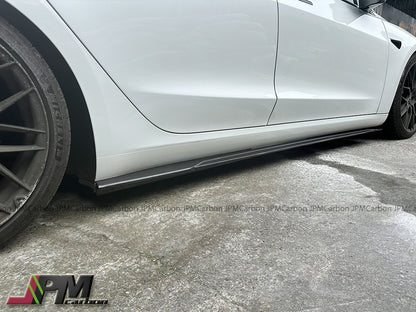 AT Style Carbon Fiber Side Skirt Add-on Lips Fits For 2017-2023 Tesla Model 3 Only