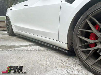 AT Style Carbon Fiber Side Skirt Add-on Lips Fits For 2017-2023 Tesla Model 3 Only