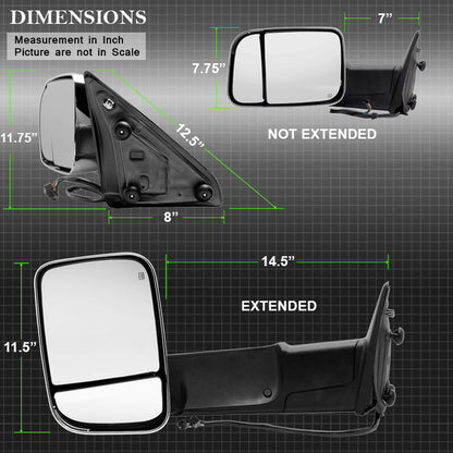 SPYDER Xtune Dodge Ram 1500 09-12 Extendable Power Heated Adjust Mirror Chrome HoUSing Left MIR-DRAM10-PW-L 9933165