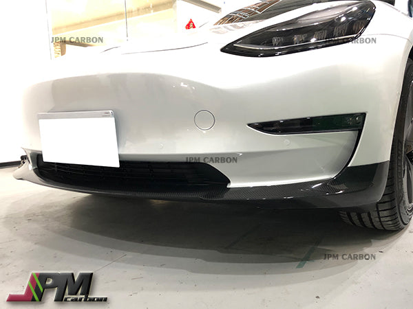 DP Style Carbon Fiber Front Bumper Add-on Lip Fits For 2017-2023 Tesla Model 3 Only
