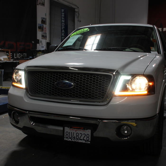 SPYDER xTune 04-08 Ford F150 S/B LED Sig w/DRL Crystal Headlights - Black (PRO-JH-FF15004-LED-SB-BK) 9950216