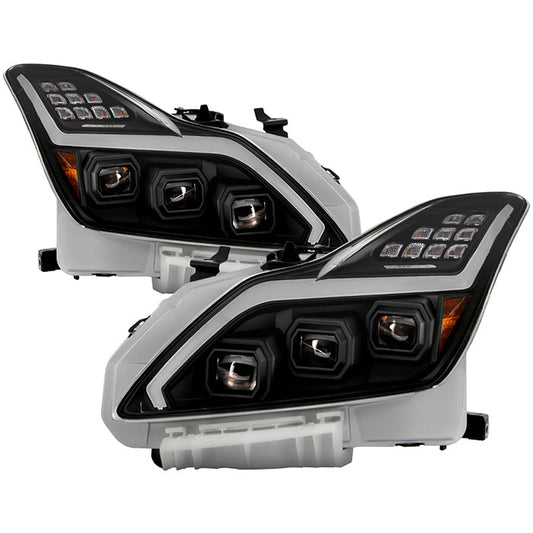 SPYDER 08-15 Infiniti G37 G37X Coupe Full LED Projector Headlights w/ Sequential Turn Signal - Black 9050473