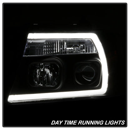 Spyder 04-08 Ford F-150 Projector Headlights - Light Bar DRL - Black PRO-YD-FF15004V2-LB-BK 5084484