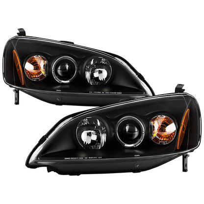 Spyder Honda Civic 01-03 2/4DR Projector Headlights - LED Halo Amber Reflector Blk PRO-YD-HC01-AM-BK 5010759