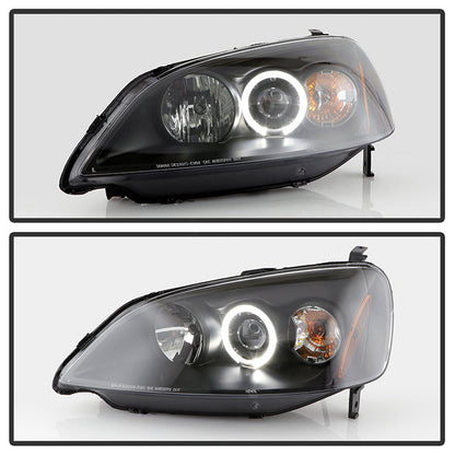 Spyder Honda Civic 01-03 2/4DR Projector Headlights - LED Halo Amber Reflector Blk PRO-YD-HC01-AM-BK 5010759
