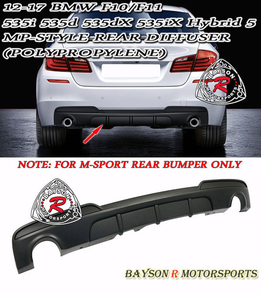MP-Style Rear Diffuser For 2011-2016 BMW 5-Series (F10/F11, Dual Outlets Single Tip)