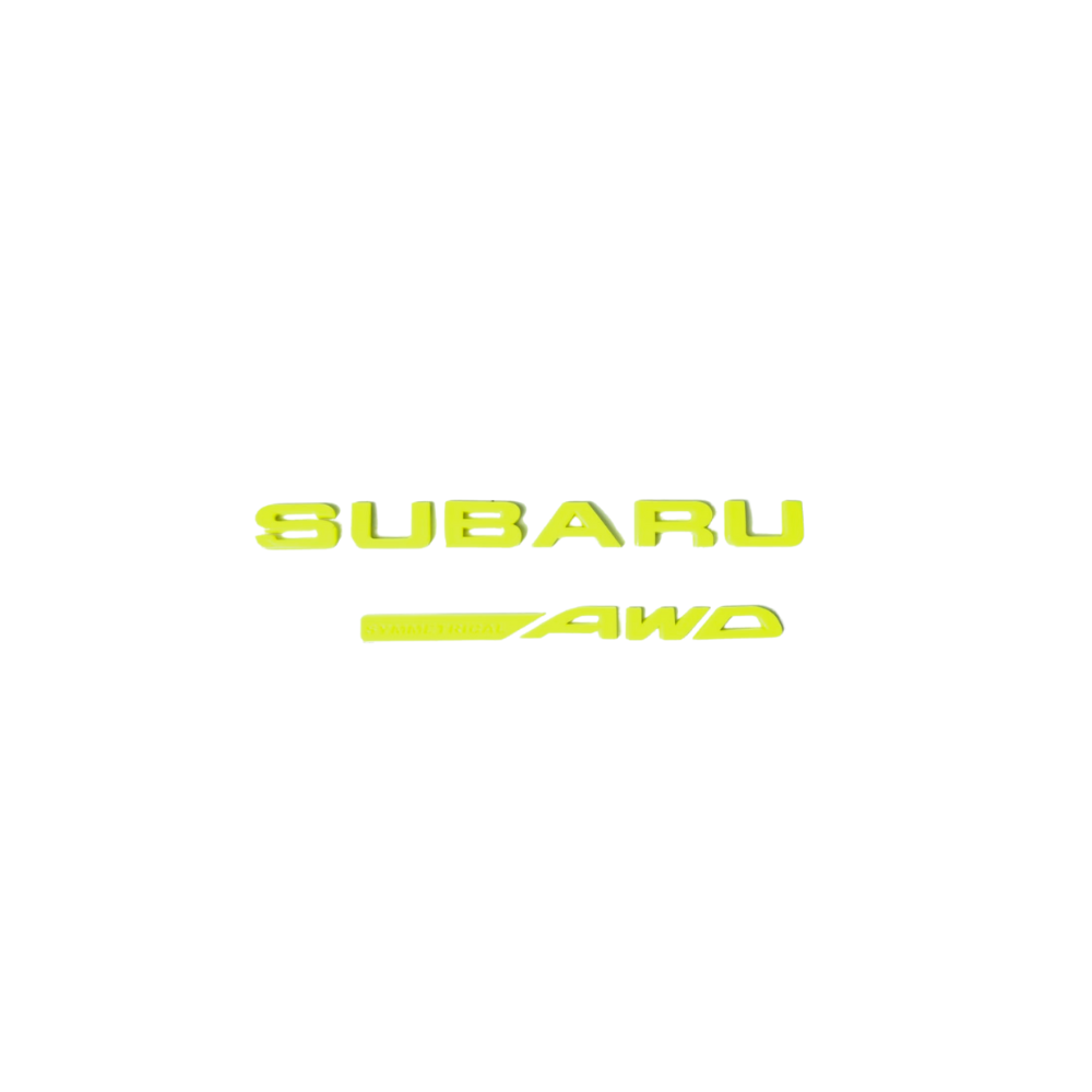 Racing Art Subaru Symmetrical AWD Trunk Emblem - Black/Red/Neon Yellow/White [Universal, Including WRX / STI / Forester / Crosstrek]