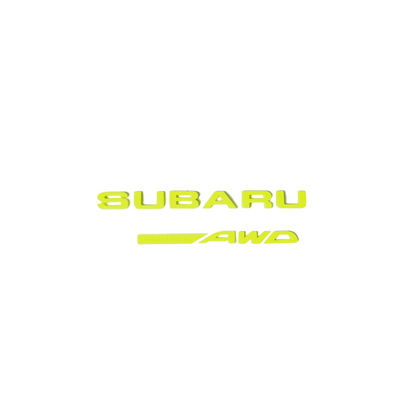 Racing Art Subaru Symmetrical AWD Trunk Emblem - Black/Red/Neon Yellow/White [Universal, Including WRX / STI / Forester / Crosstrek]