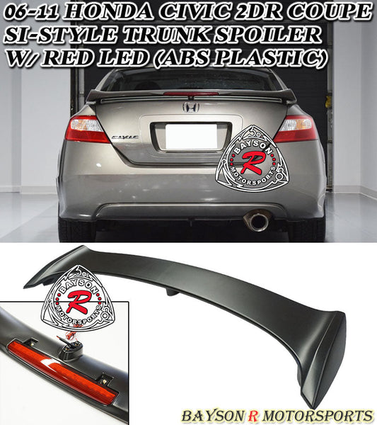 Si Style Spoiler w/ LED 3rd Brake Light For 2006-2011 Honda Civic (2Dr Coupe)