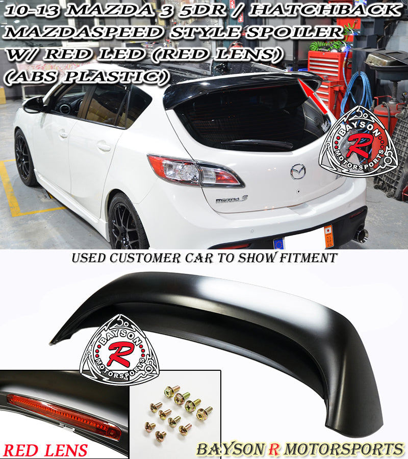 MS Style Spoiler w/ Red Lens LED 3rd Brake Light For 2010-2013 Mazda-3 (5Dr Hatchback)