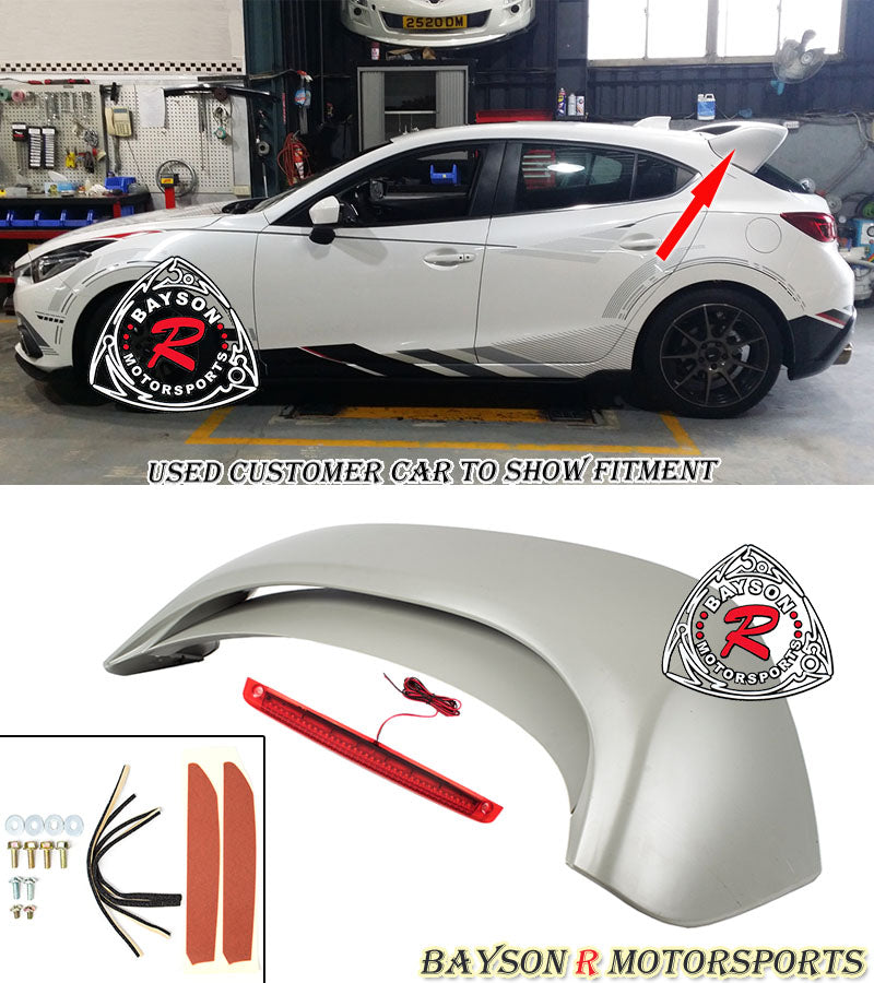 MS Style Spoiler w/ Red Lens LED 3rd Brake Light For 2014-2018 Mazda-3 (5Dr Hatchback)