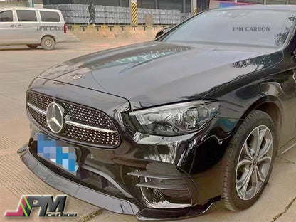 DP Style Carbon Fiber Front Bumper Add-on Lip Fits For 2021-2023 Mercedes-Benz W213 Facelift E-Class Sedan with AMG Sport Package Only