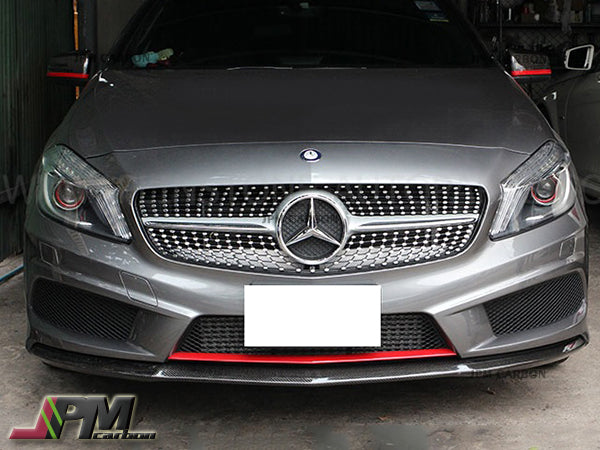 R Style Carbon Fiber Front Bumper Add-on Lip Fits For 2013-2015 Mercedes-Benz W176 Pre-facelift A-Class with AMG Sport Package Only