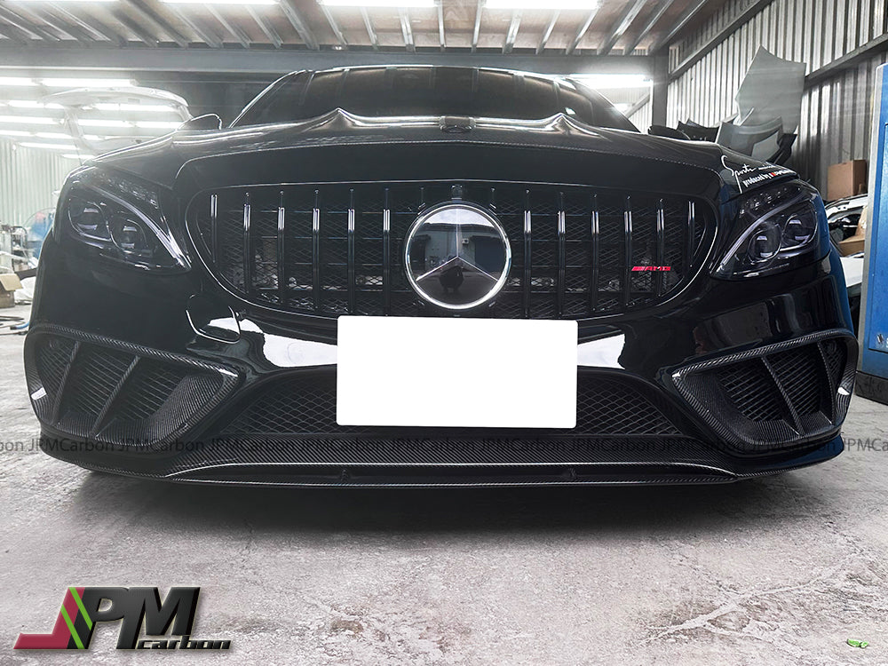 Carbon Fiber Front Bumper Vent Add-on Covers Fits For 2015-2018 Mercedes-Benz W205 Pre-facelift C-Class w/  AMG Sport Package (Copy)