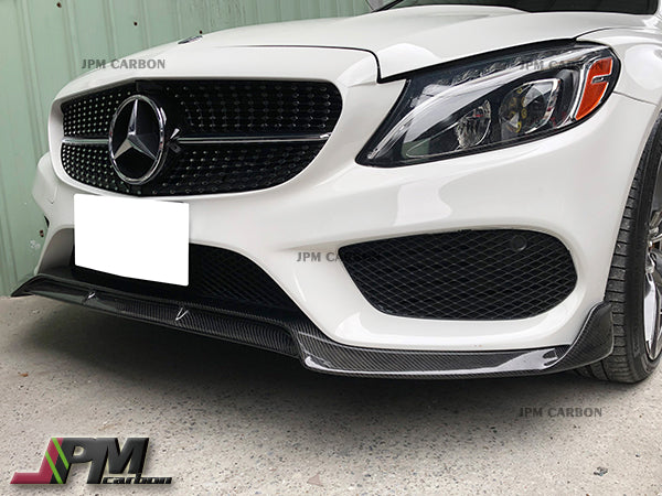 B Style Carbon Fiber Front Bumper Add-on Cover Lip Fits For 2015-2018 Mercedes-Benz W205 Pre-facelift C-Class with AMG Sport Package Only