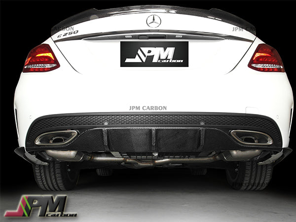 Carbon Fiber Add-on Rear Diffuser Cover Fits For 2015-2018 Mercedes-Benz W205 Pre-Facelift C-Class with AMG Sport Package Only