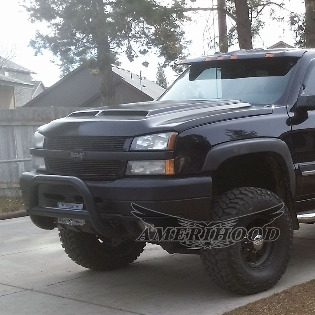 AmeriHood - Chevrolet Silverado 1500 2006-2007 Type-E Style Functional Heat Extractor Ram Air Hood