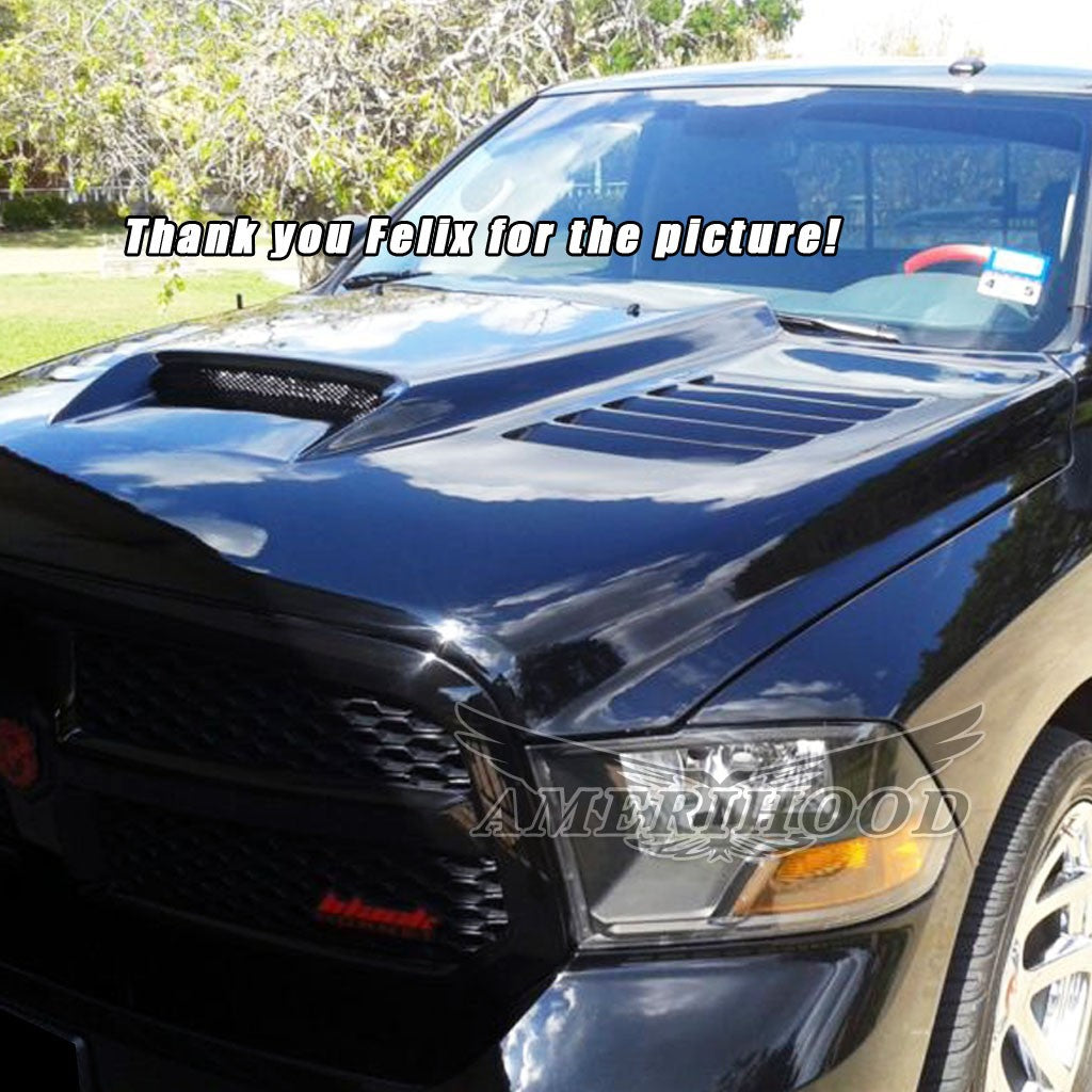 AmeriHood - Dodge Ram 1500 Classic 2019-2024 Type-SSK Style Functional Heat Extractor Ram Air Hood