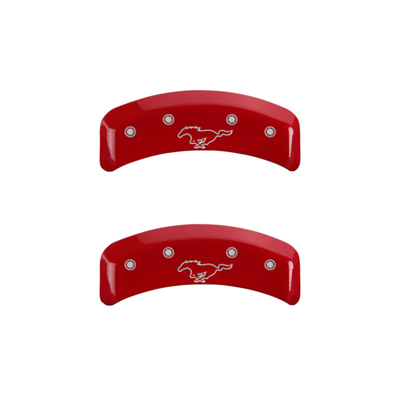 MGP 4 Caliper Covers Engraved Front Mustang Engraved Rear Pony Red finish silver ch