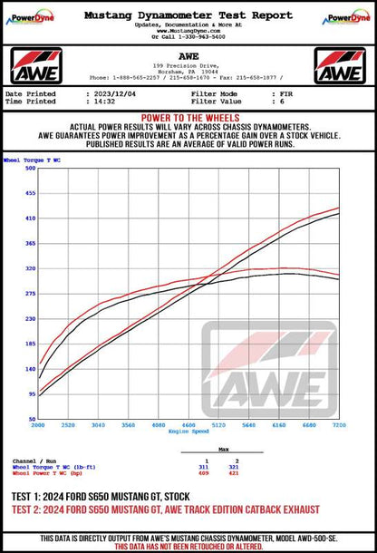 AWE 2024 Ford Mustang GT Fastback S650 RWD SwitchPath Catback Exhaust w/ Quad Diamond Black Tips