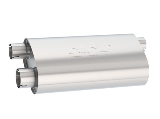 Borla Universal Pro-XS Muffler Oval 3in Inlet/ 2.5in Dual Outlet Transverse Flow Notched Muffler 400499