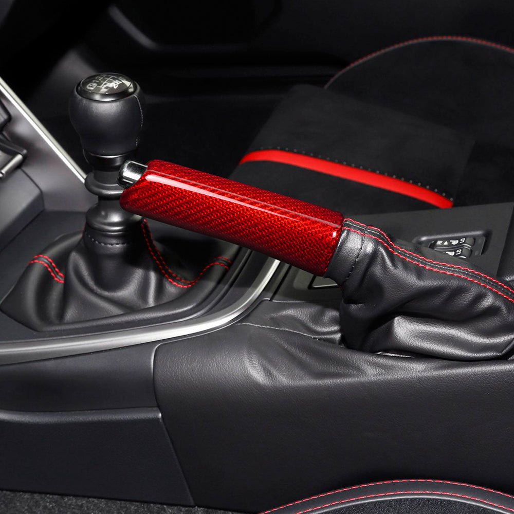 JDMuscle [22-25 WRX, 15-21 WRX/STI, 22-25 BRZ/GR86] Carbon Fiber E-Brake Handle - Black / Red / Forged