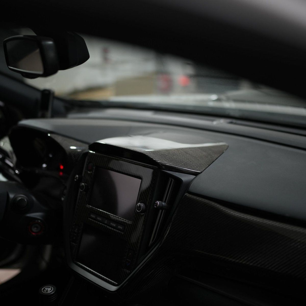 Discontinued JDMuscle [22-26 WRX] Infotainment Dash Cover Replacement - Carbon Fiber/Leather/Alcantara