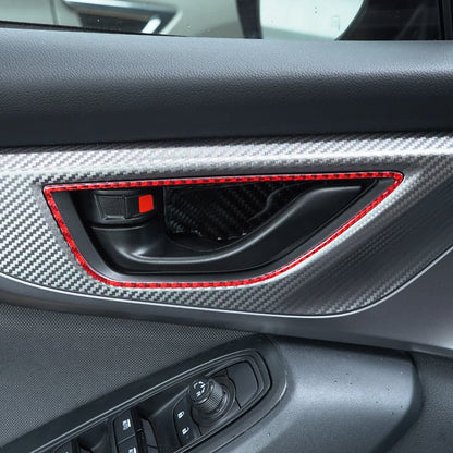 JDMuscle [22-26 WRX] P&S Series Carbon Fiber Interior Door Handle Frame Covers 4 PC | Black Carbon Fiber/ Red Carbon Fiber