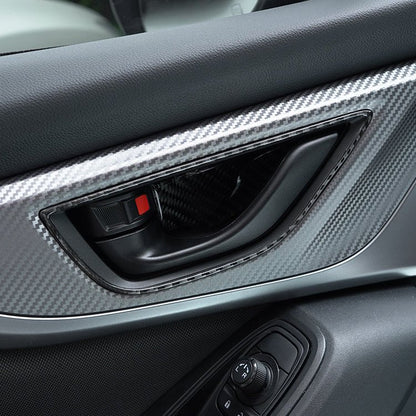 JDMuscle [22-26 WRX] P&S Series Carbon Fiber Interior Door Handle Frame Covers 4 PC | Black Carbon Fiber/ Red Carbon Fiber