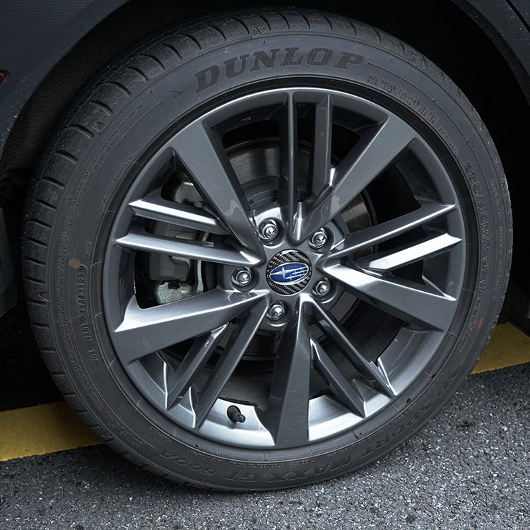 JDMuscle [22-26 WRX] P&S Series Carbon Fiber Wheel Center Cap Covers 4 PC | Black Carbon Fiber/ Red Carbon Fiber