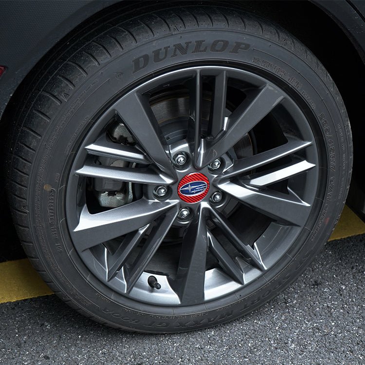 JDMuscle [22-26 WRX] P&S Series Carbon Fiber Wheel Center Cap Covers 4 PC | Black Carbon Fiber/ Red Carbon Fiber