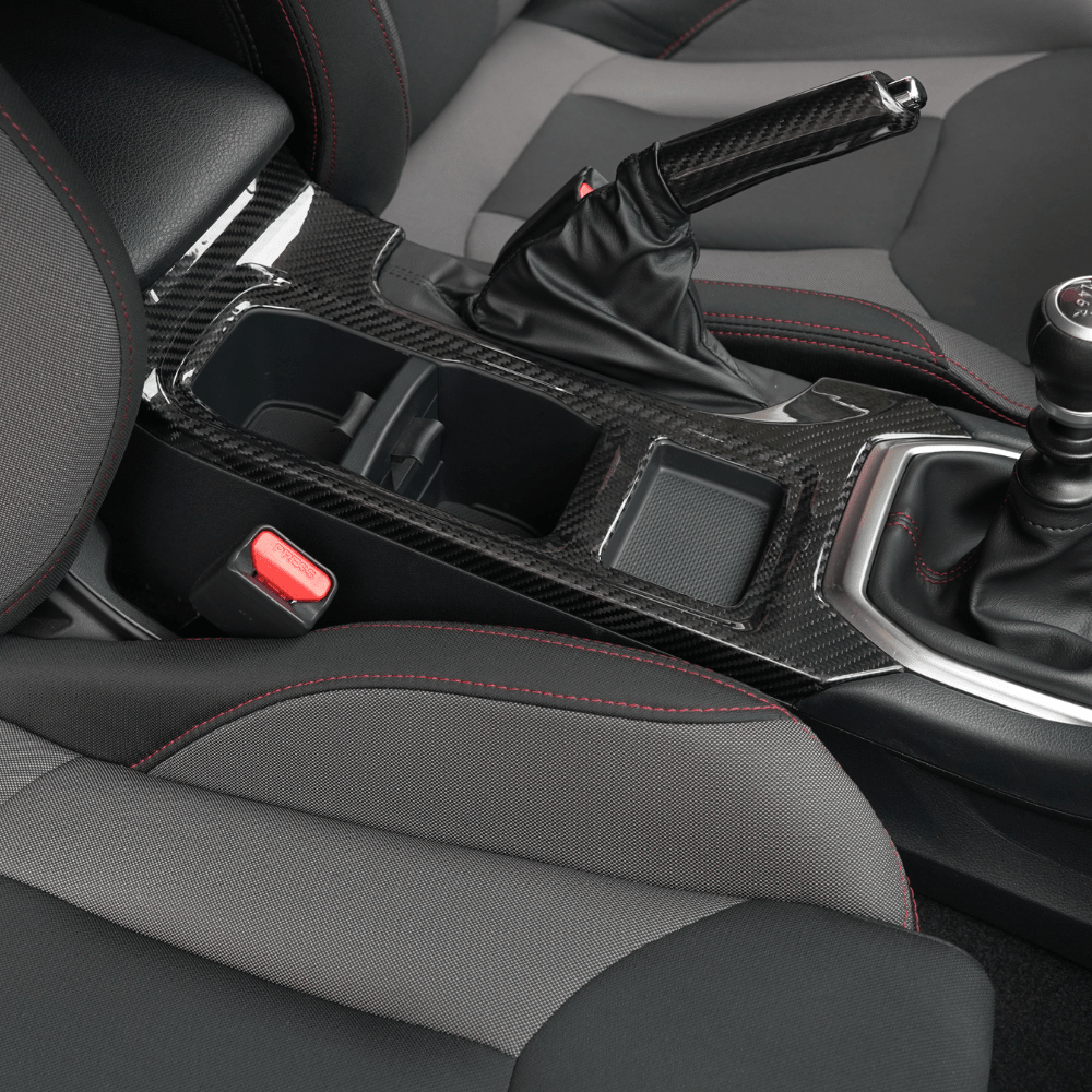 JDMuscle [22-26 WRX] Tanso Pre-preg Carbon Fiber Cup Holder Trim Cover