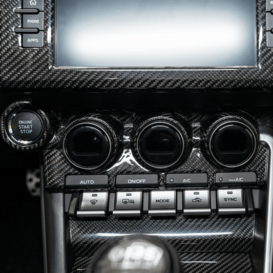 JDMuscle 22+ BRZ/GR86 Tanso Pre-preg Carbon Fiber Center Control Panel Trim Cover w/ Gloss Finish